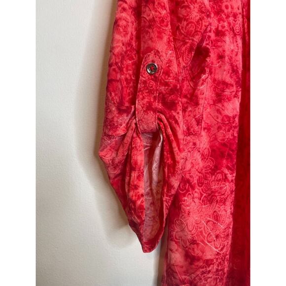 NY Collection Womens Tie-Dye Pleated Pintuck Utility Top 3/4 Sleeve Size L Red - Picture 4 of 9